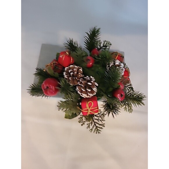 1980s vintage plastic Christmas candle ring centerpiece Pinecone Presents Apples - Picture 3 of 8